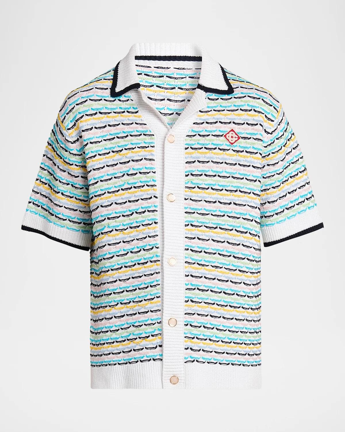Casablanca Tuck-Stitch Cotton Knit Short-Sleeve Shirt