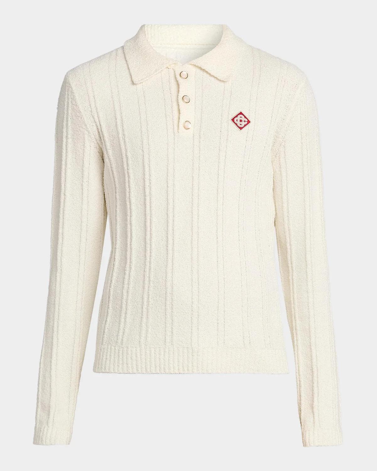 Casablanca Boucle-Knit Long-Sleeve Polo Shirt