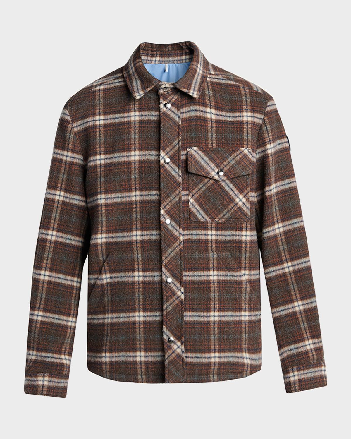 Moncler Men's Plaid Virgin Wool Snap-Front Overshirt · L