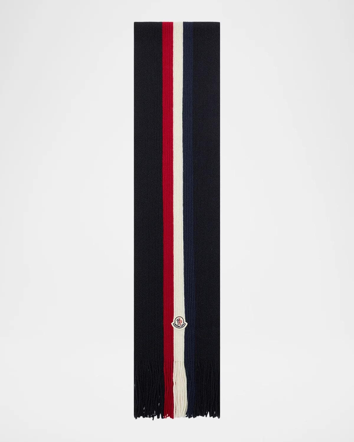 Moncler Men's Wool Tricolor Stripe Rib-Knit Scarf