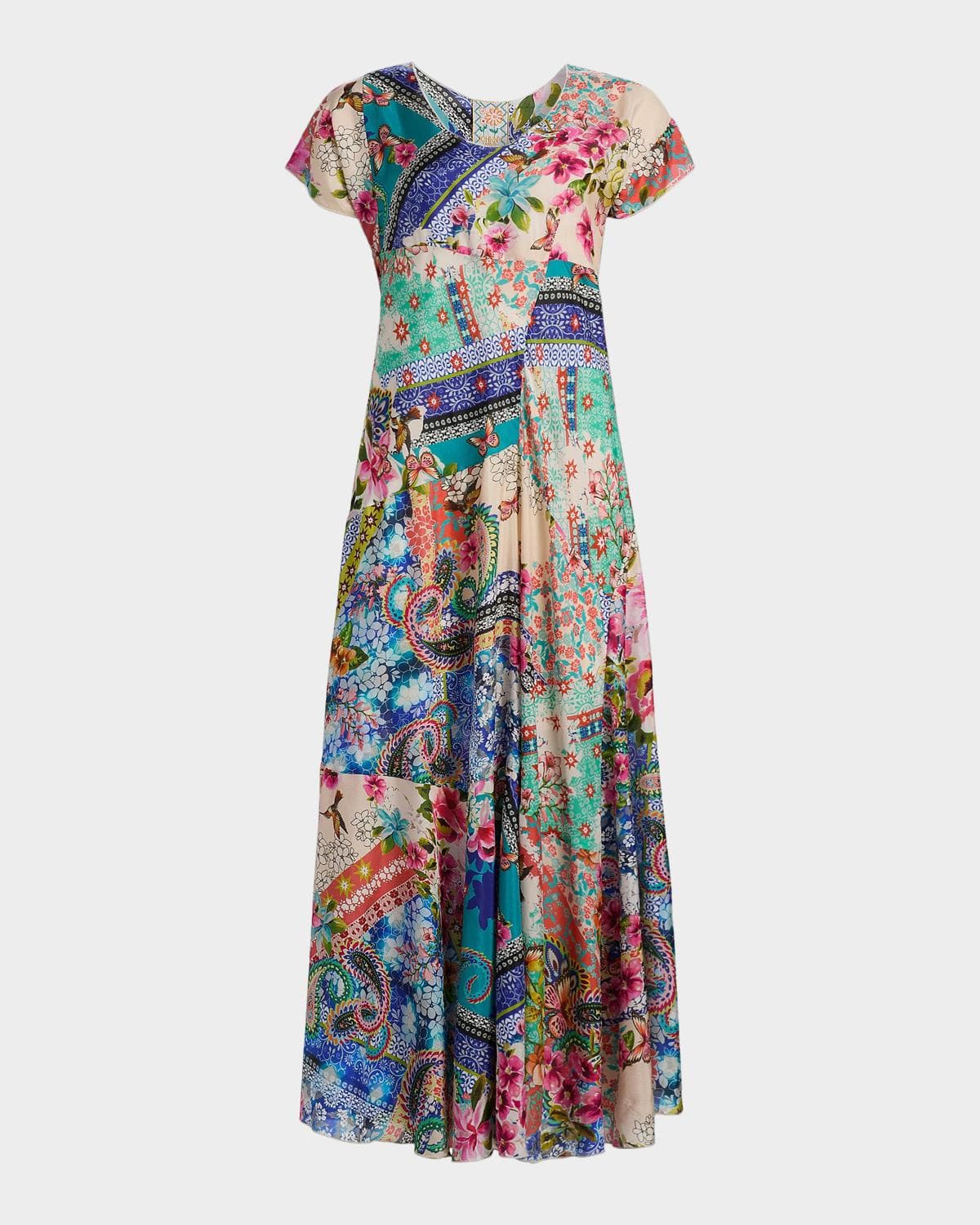 Johnny Was Patchwork Silk A-Line Maxi Dress