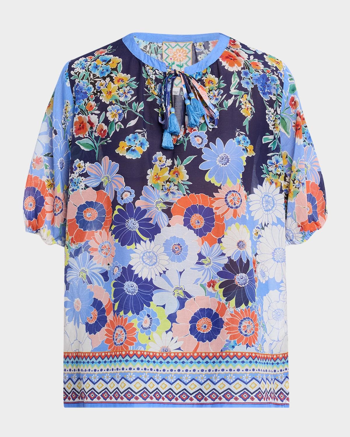 Johnny Was Margot Tasseled Floral-Print Blouse