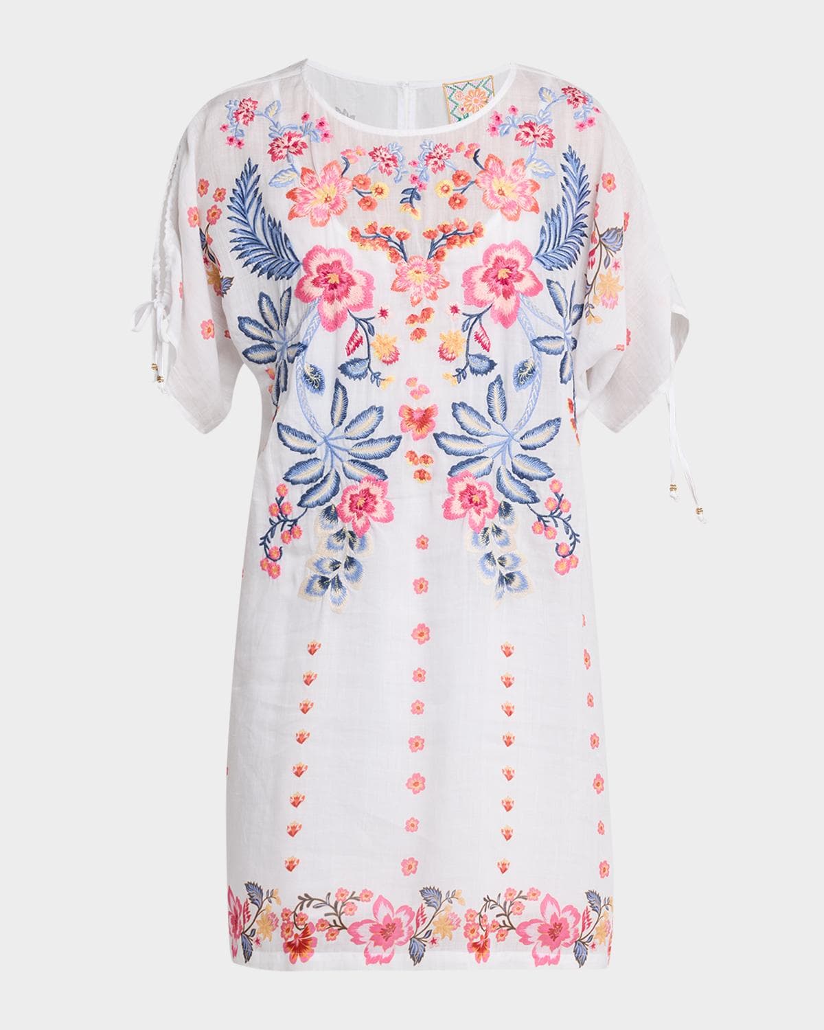 Johnny Was Embroidered Split-Sleeve Mini Dress