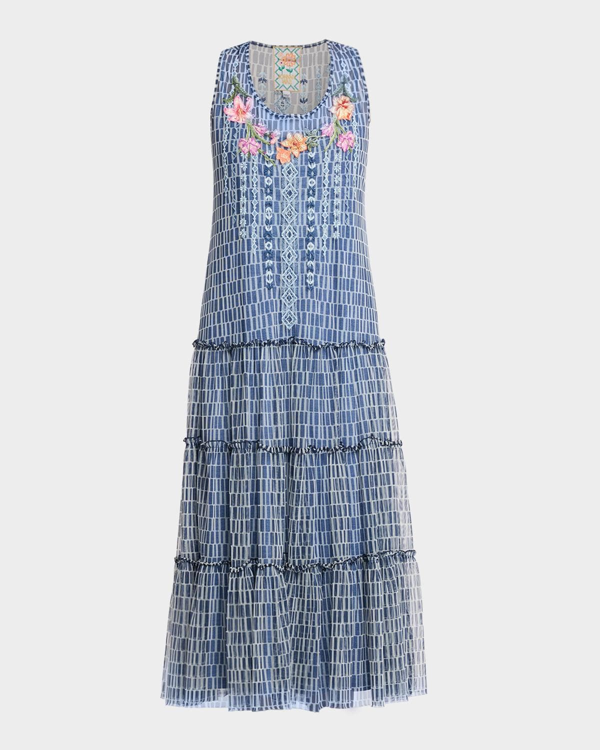 Johnny Was Dorotea Embroidered Mesh Midi Dress