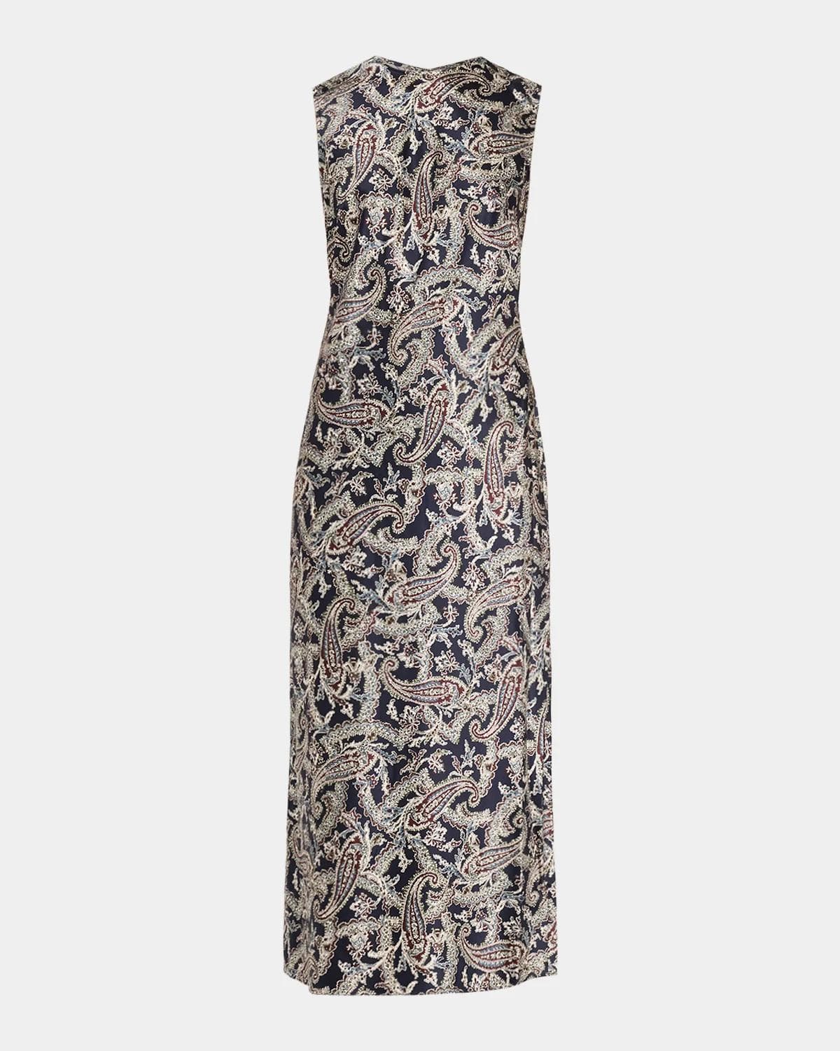 Veronica Beard Gemma Paisley Satin Sleeveless Midi Dress
