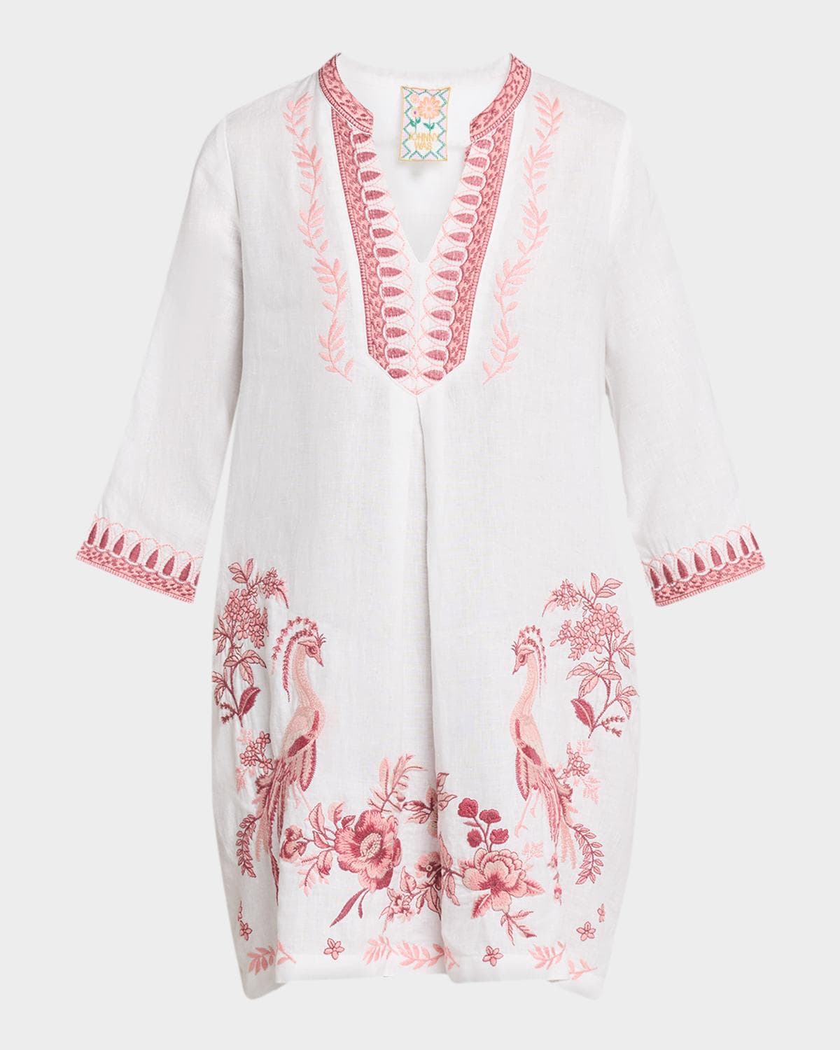 Johnny Was Embroidered Linen Mini Shift Dress