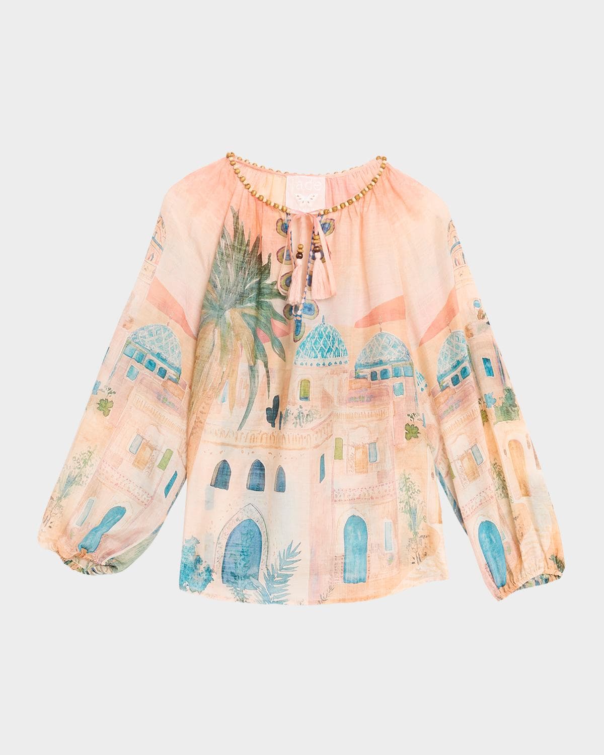 Johnny Was Loubellah Beaded Cotton-Silk Blouse