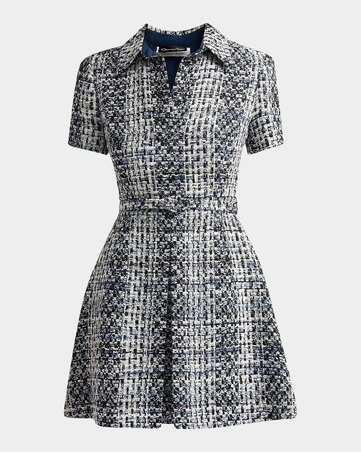 Oscar de la Renta Collared Tweed Mini Dress · 0