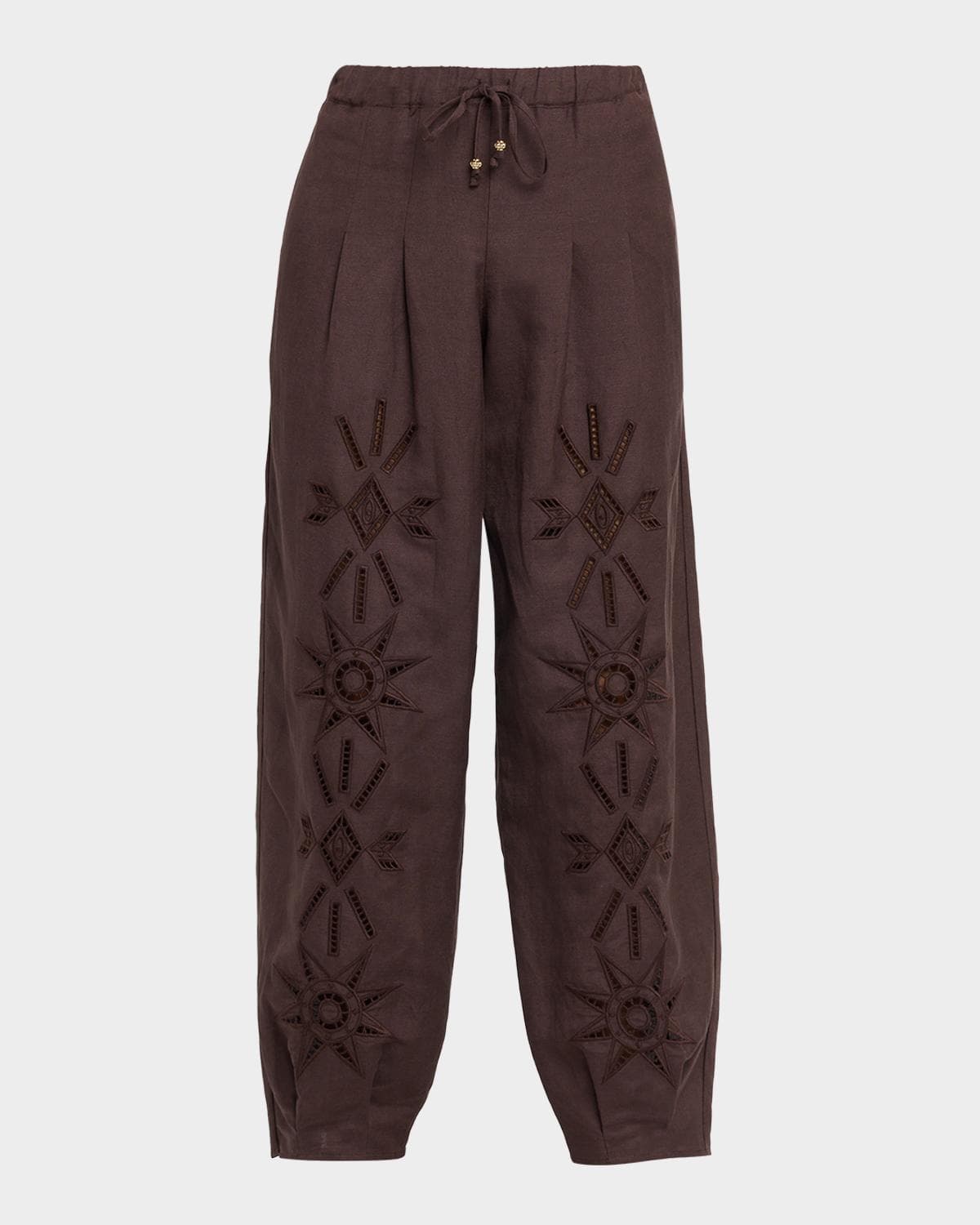 Johnny Was Lysander Eyelet-Embroidered Barrel Crop Pants