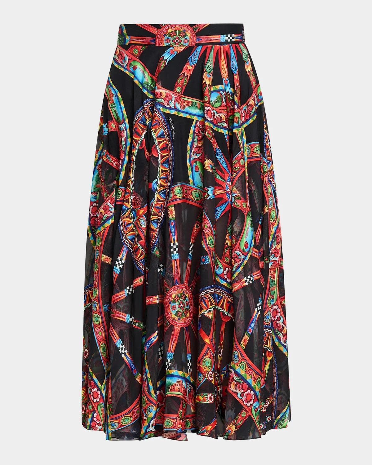 Dolce & Gabbana Geometric Silk-Blend Pleated Midi-Skirt
