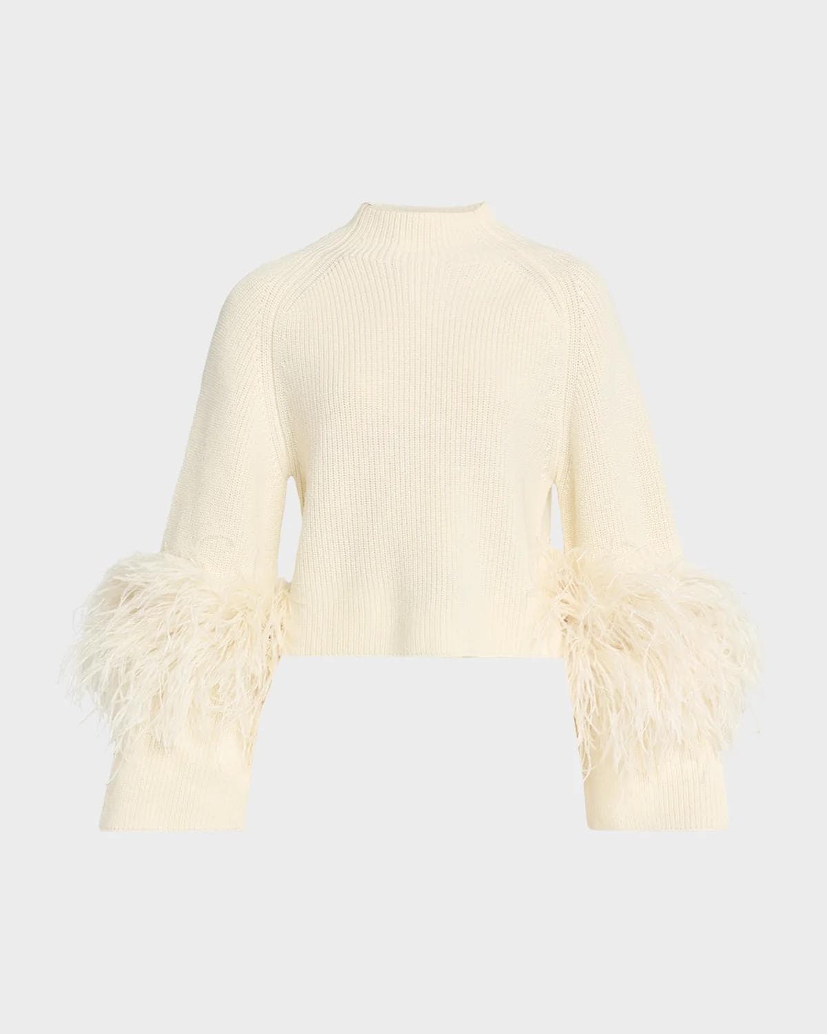 LAPOINTE Mock-Neck Merino Wool Feather-Cuff Sweater