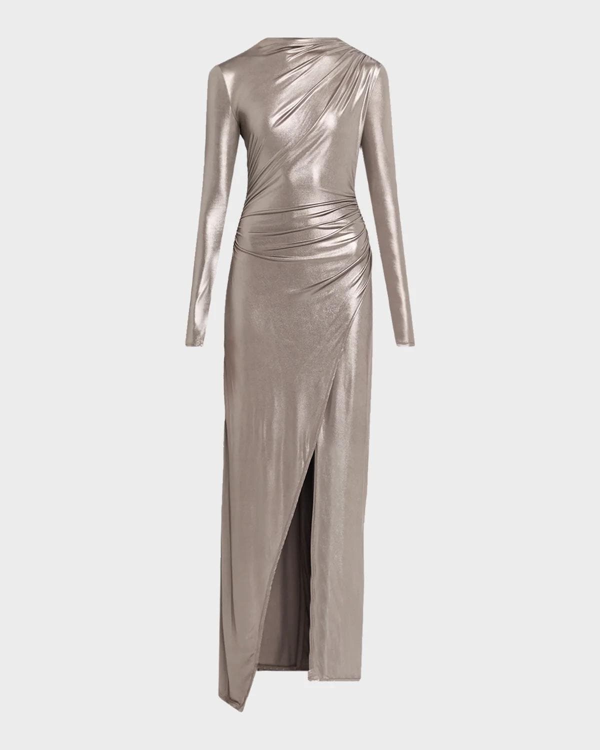 LAPOINTE Ruched Coated Jersey Long-Sleeve Maxi Dress
