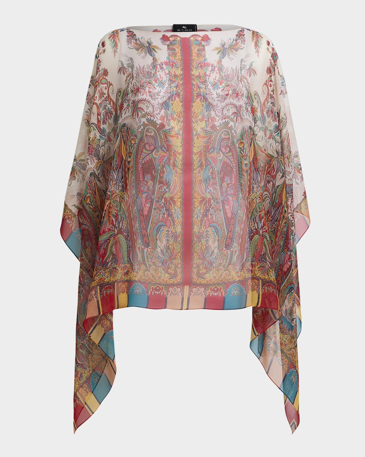 Etro Paisley Foliage Motif Silk Poncho Top