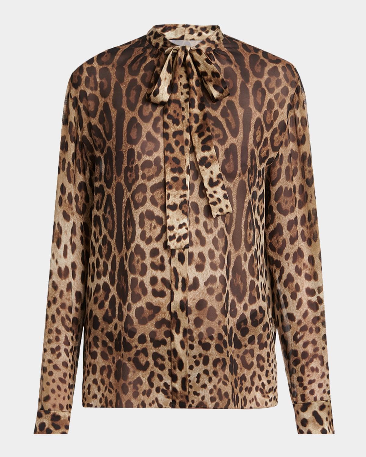 Dolce & Gabbana Leopard-Print Silk Bow-Neck Blouse