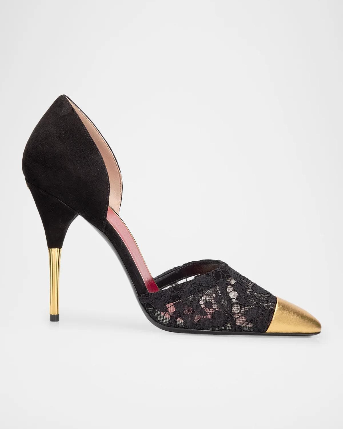 Valentino Garavani D 'Orsay Lace-Embellished Suede Pump