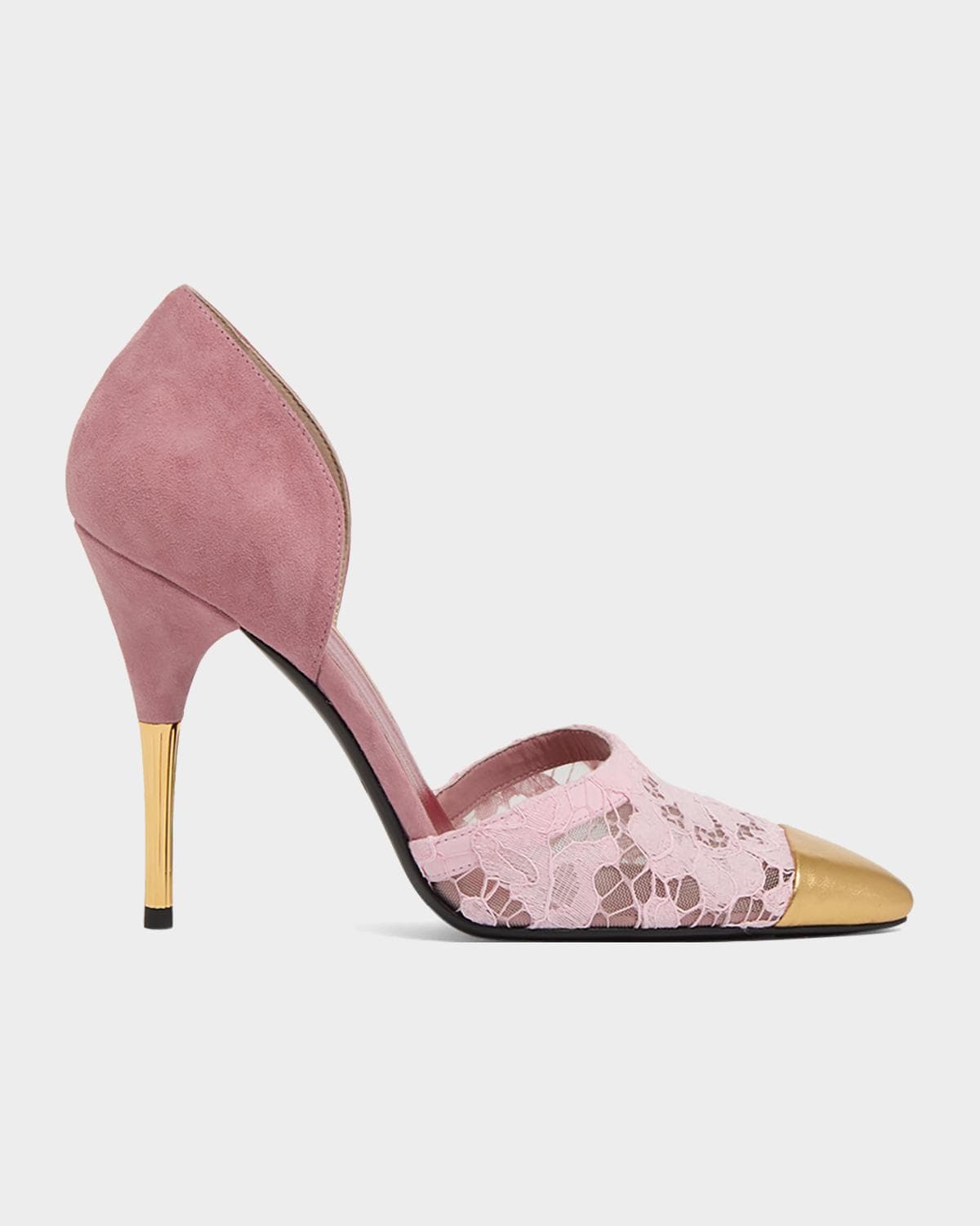 Valentino Garavani D 'Orsay Lace-Embellished Suede Pump