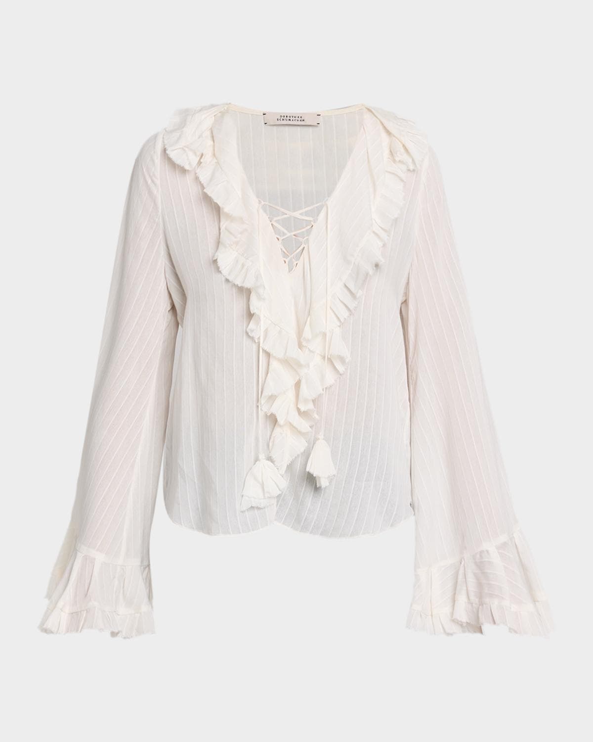 Dorothee Schumacher Striped Ruffle Lace-Up Blouse