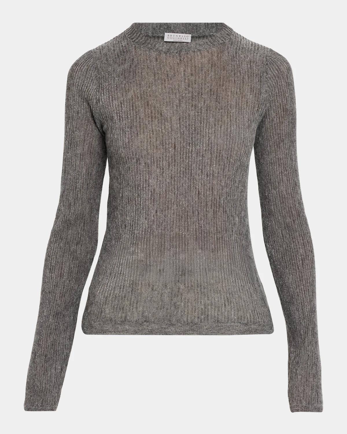 Brunello Cucinelli Metallic Alpaca-Blend Rib Crewneck Sweater