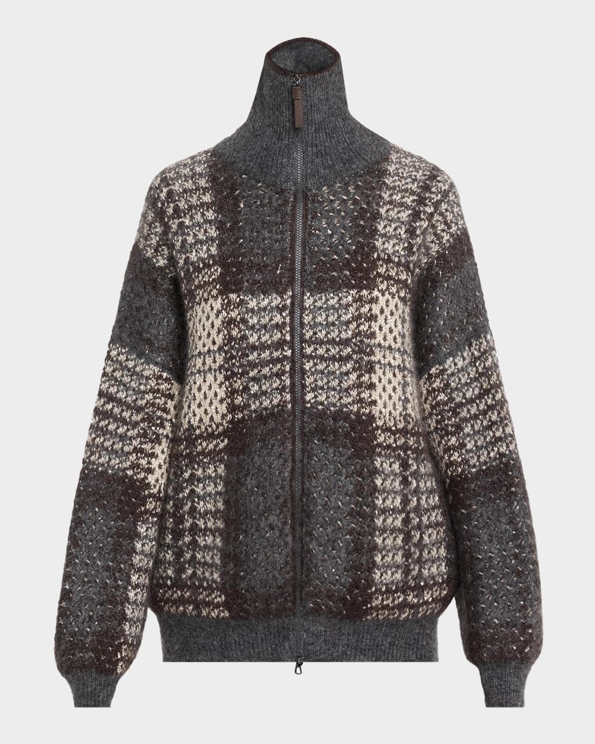 Brunello Cucinelli Mohair Plaid Oversized Cardigan