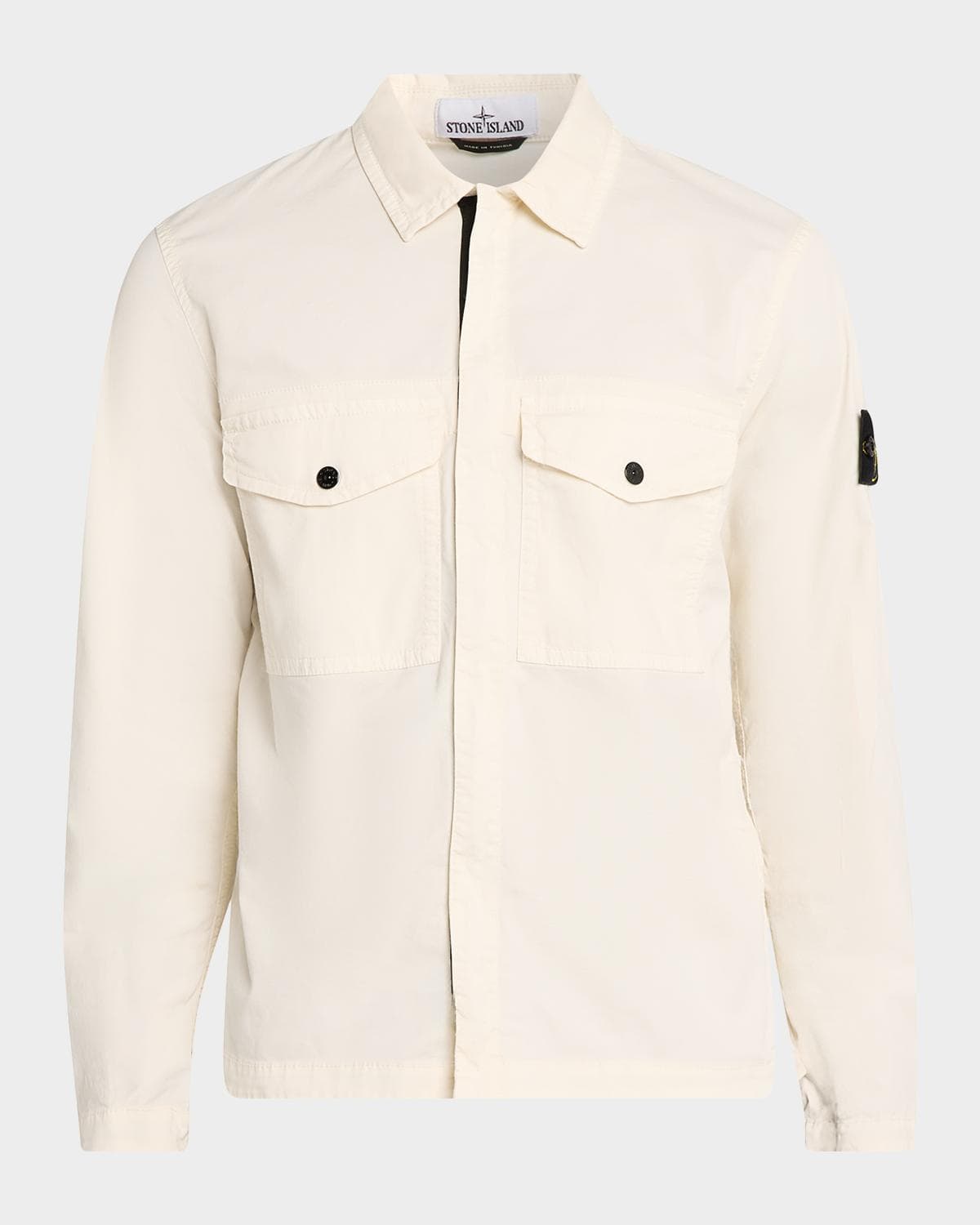 Stone Island Men's Cotton-Stretch Concealed Button-Down Shirt
