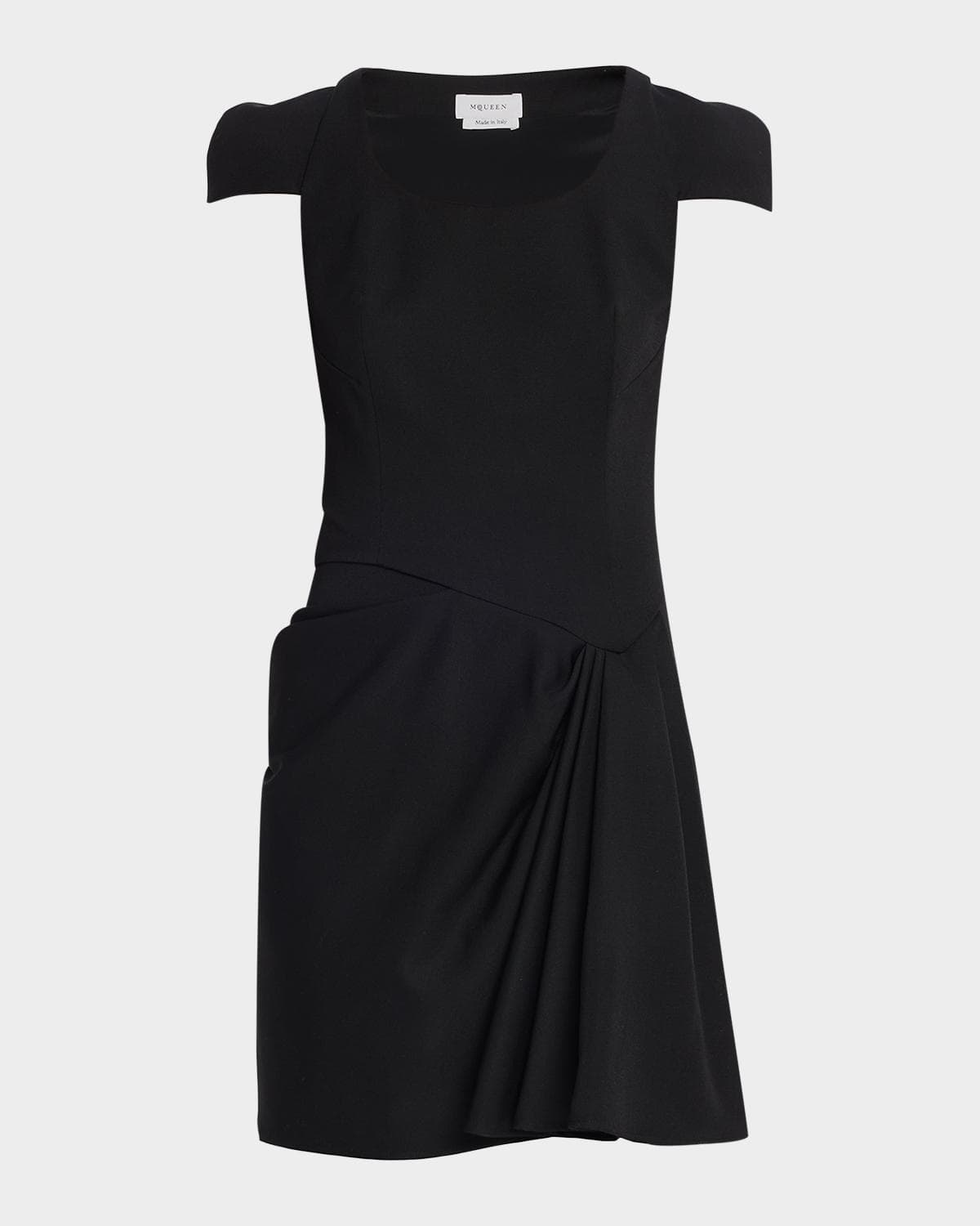 McQueen Tailored Cap-Sleeve Draped Mini Dress