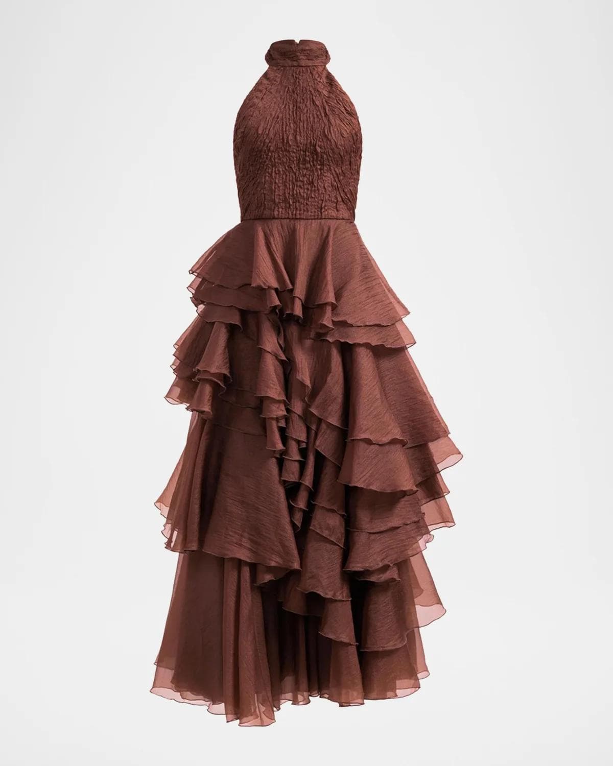 Aje Fayette Strapless Asymmetric Tiered-Ruffle Gown