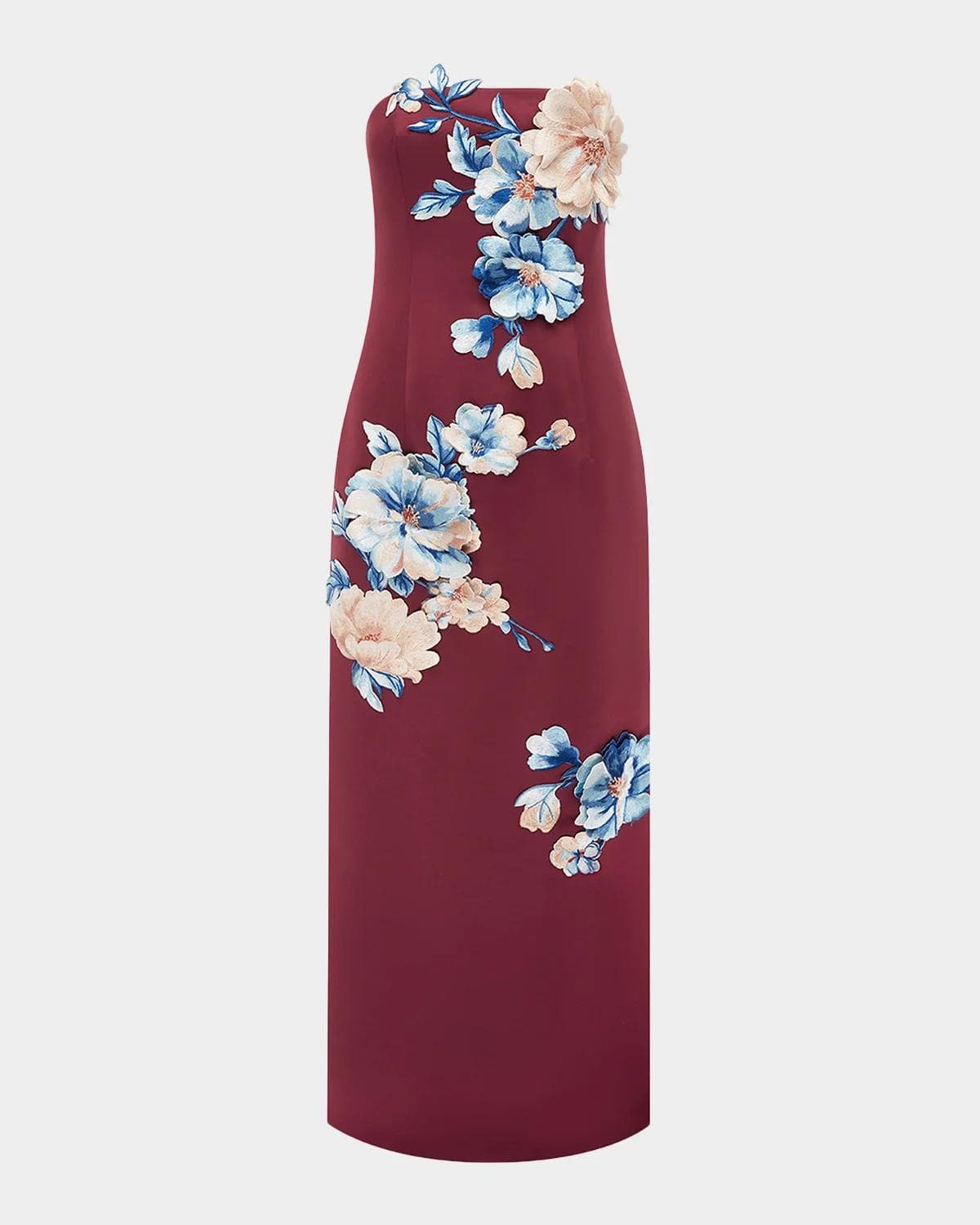 LEO LIN Rayna Strapless Floral Applique Column Gown