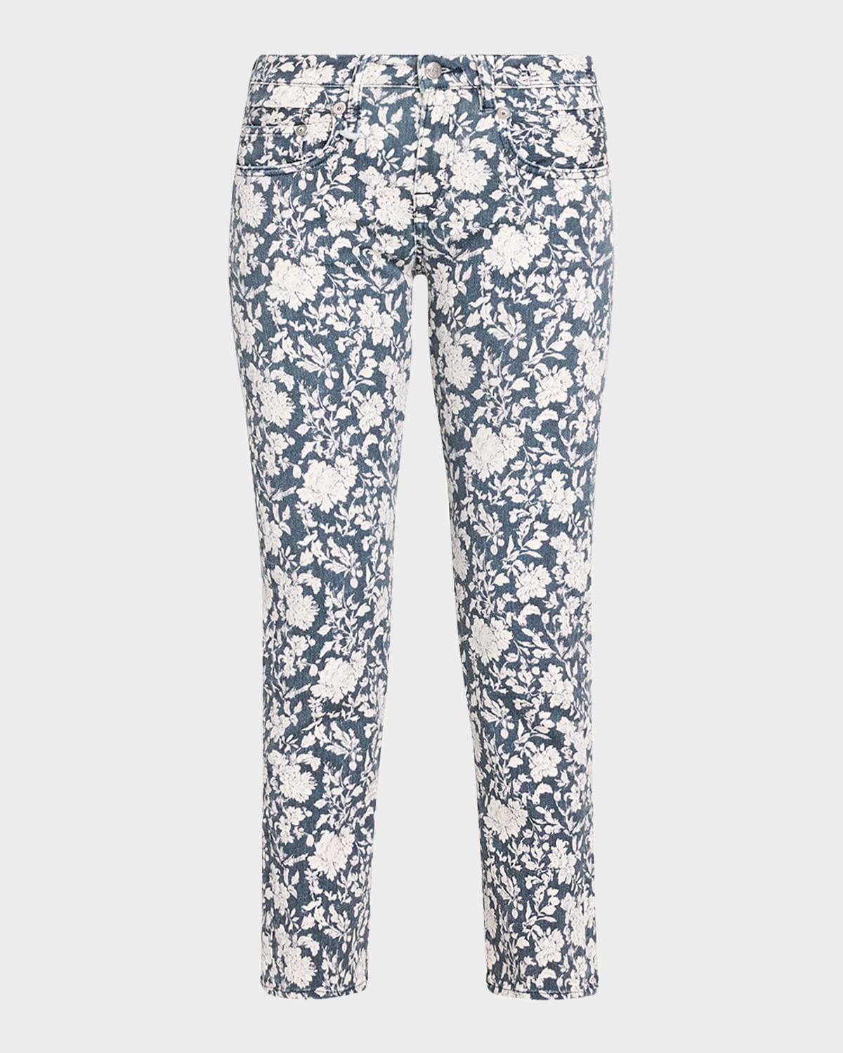 R13 Floral Boy Straight Cropped Jeans