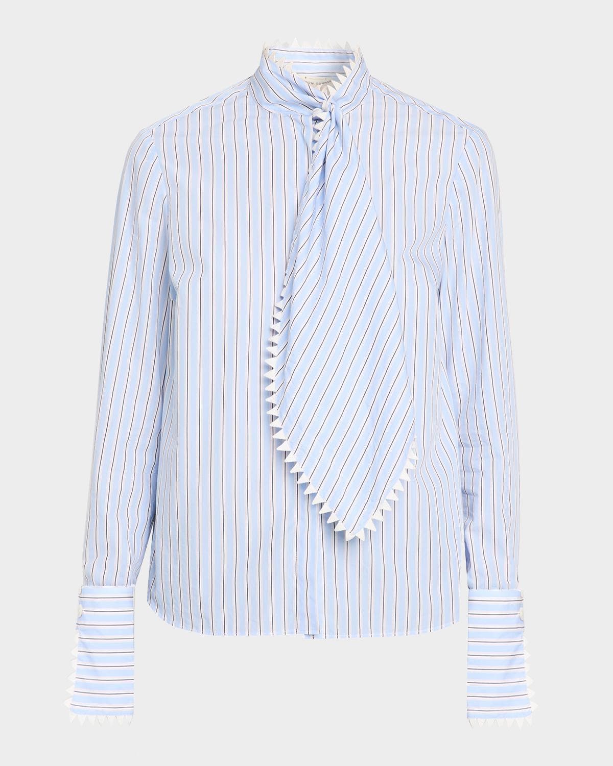 Maison Common Striped Cotton Neck-Scarf Button-Down Shirt