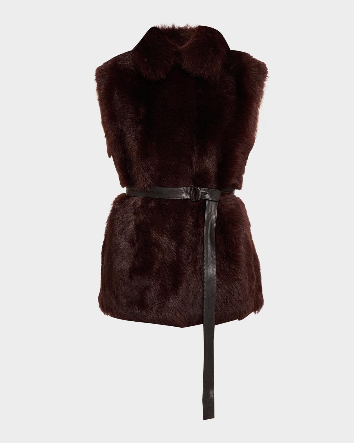 Brunello Cucinelli Leather-Trim Lamb Shearling Belted Vest