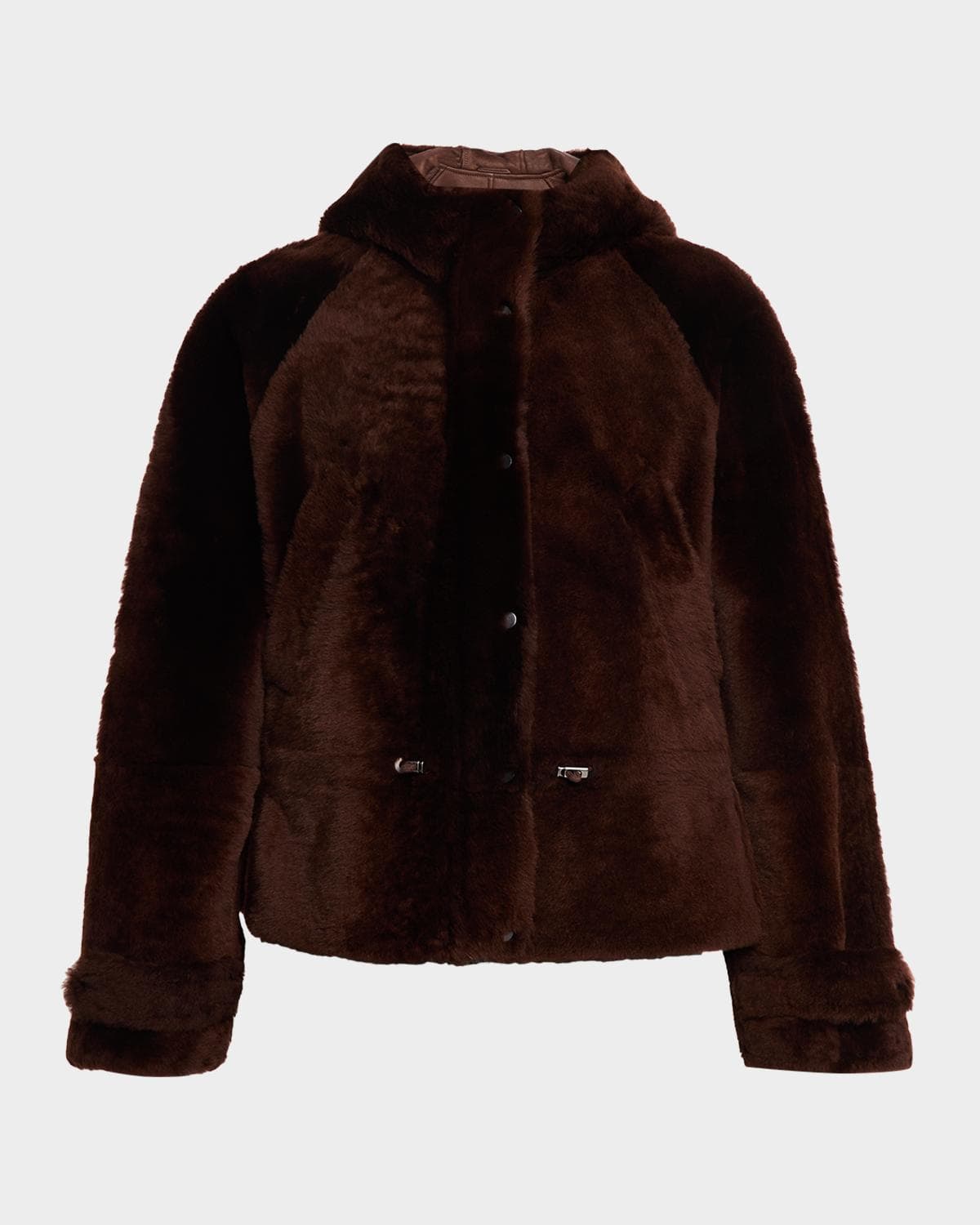 Brunello Cucinelli Lamb Shearling Zip Hooded Jacket