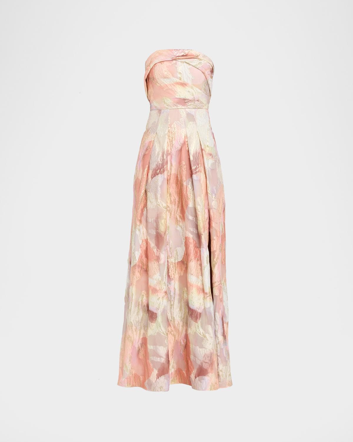 Aidan Mattox Pleated Strapless Metallic Jacquard Gown