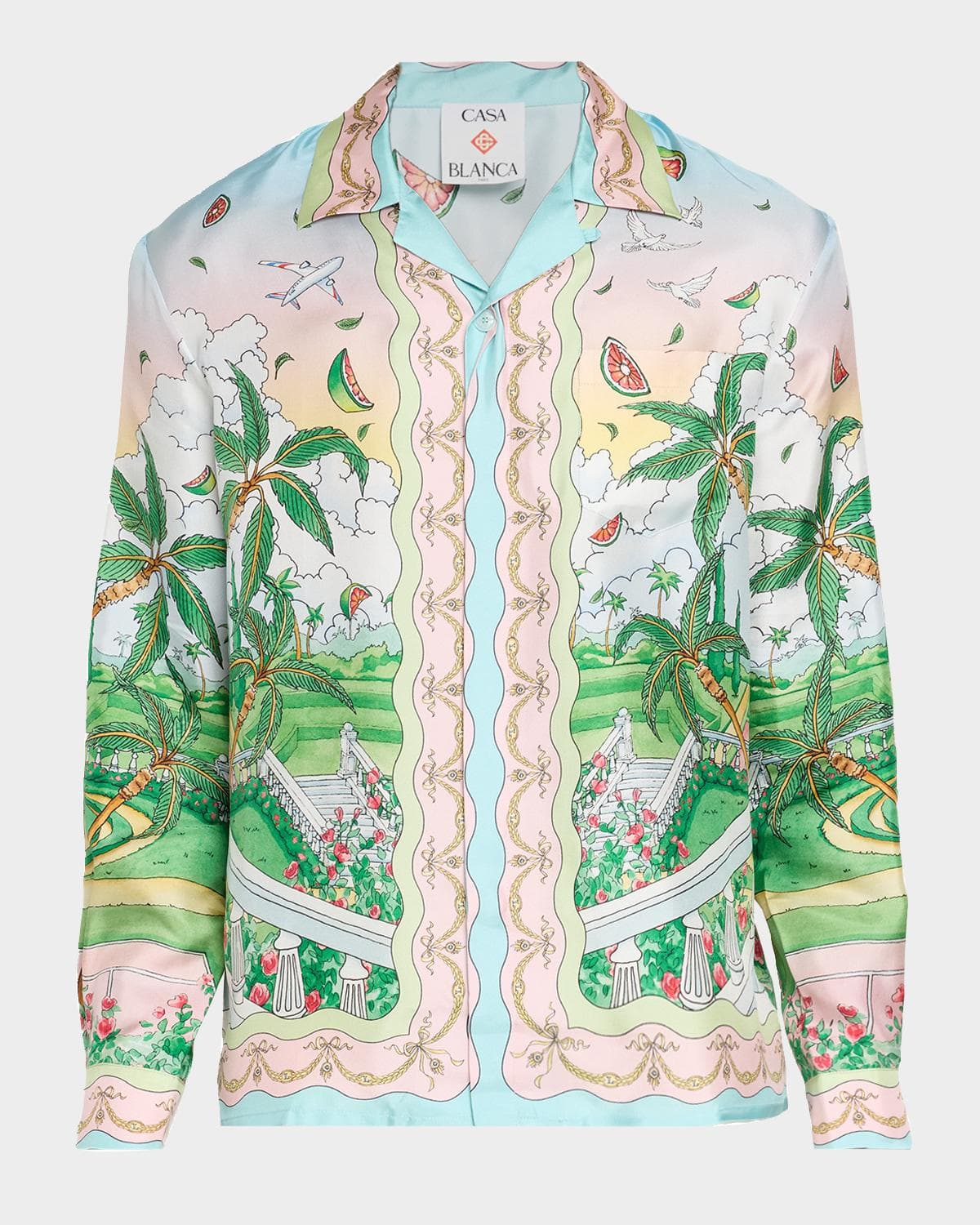 Casablanca x Laduree Men's Multicolor Silk Button-Down Shirt