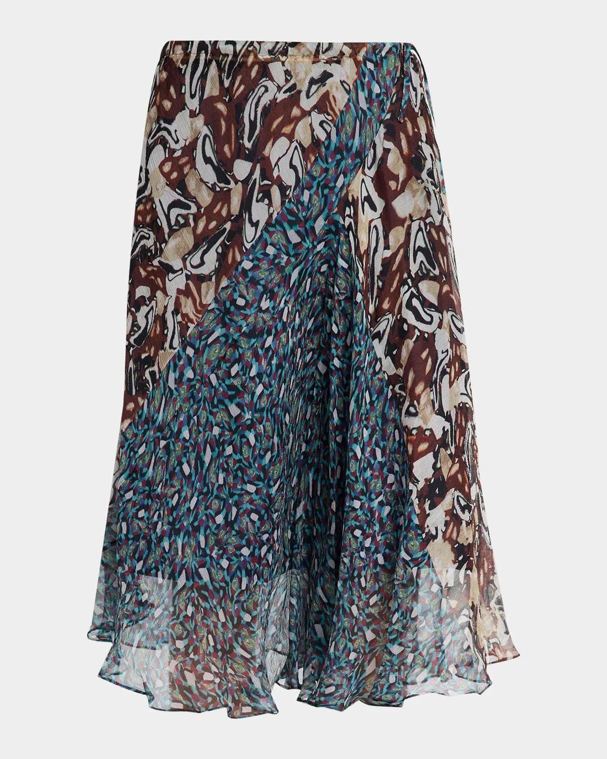 Dries Van Noten Sibanna Patchwork Crinkle Silk Chiffon Drawstring Skirt