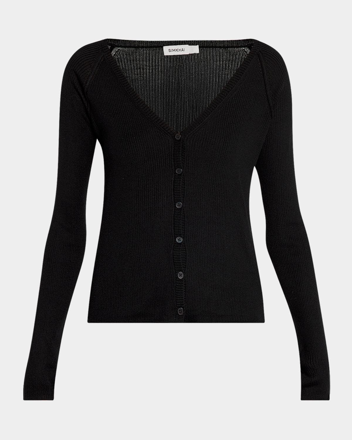 SIMKHAI Darlene Ribbed Silk-Cashmere Cardigan