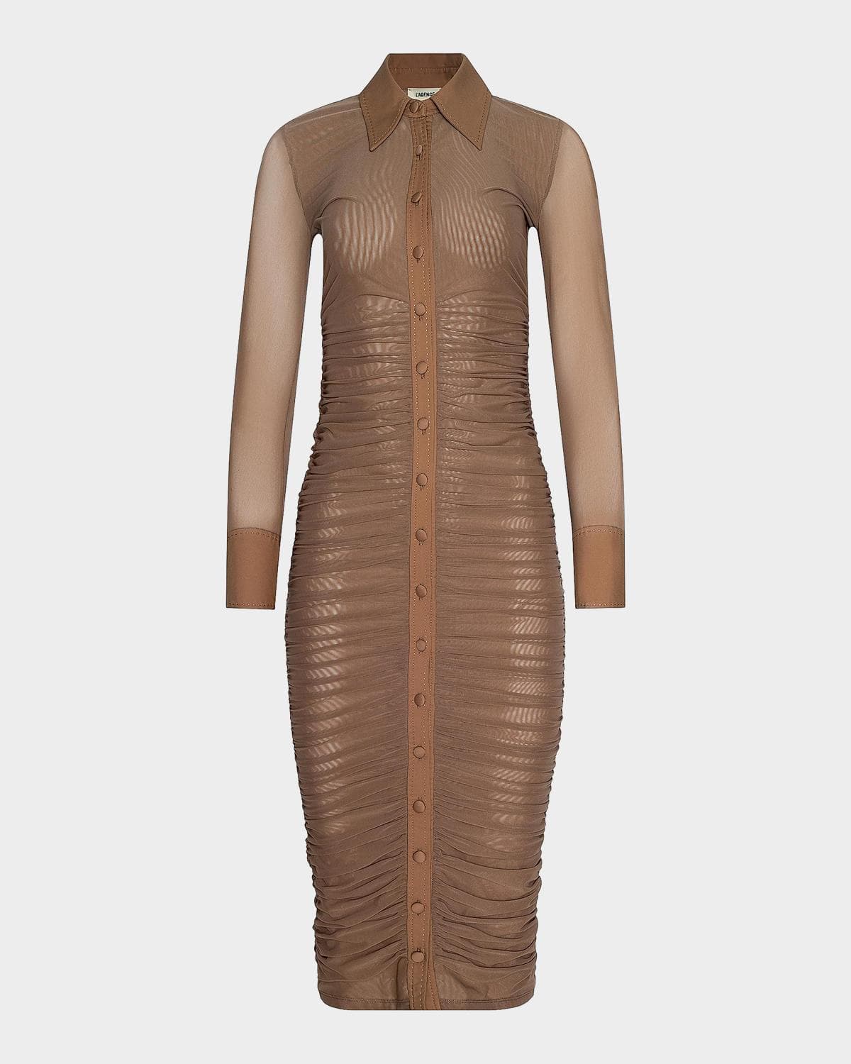 L 'AGENCE Adriana Ruched Body-Con Midi Shirtdress