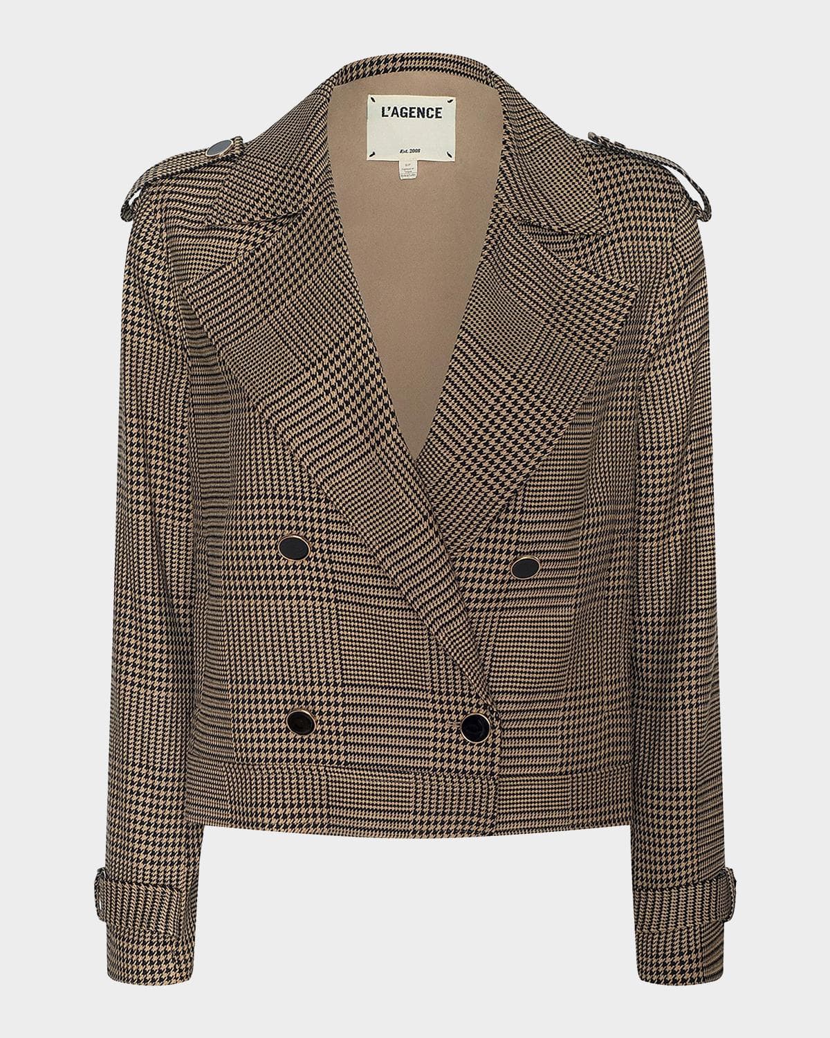 L 'AGENCE Xoey Houndstooth Cropped Trench Coat