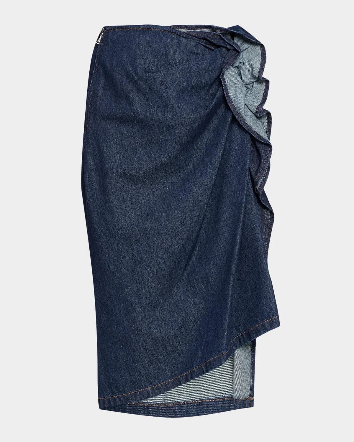 Dries Van Noten Ruffled Denim Midi Skirt
