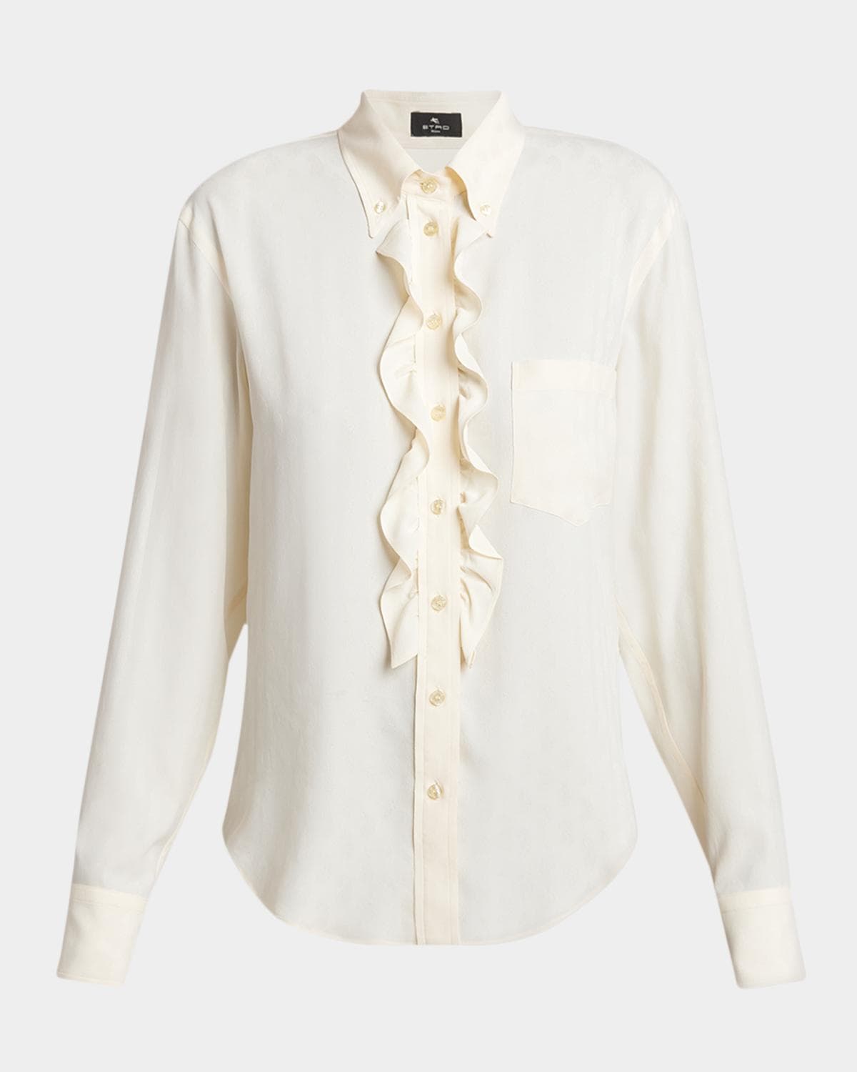 Etro Paisley Silk Jacquard Ruffle Button-Down Shirt