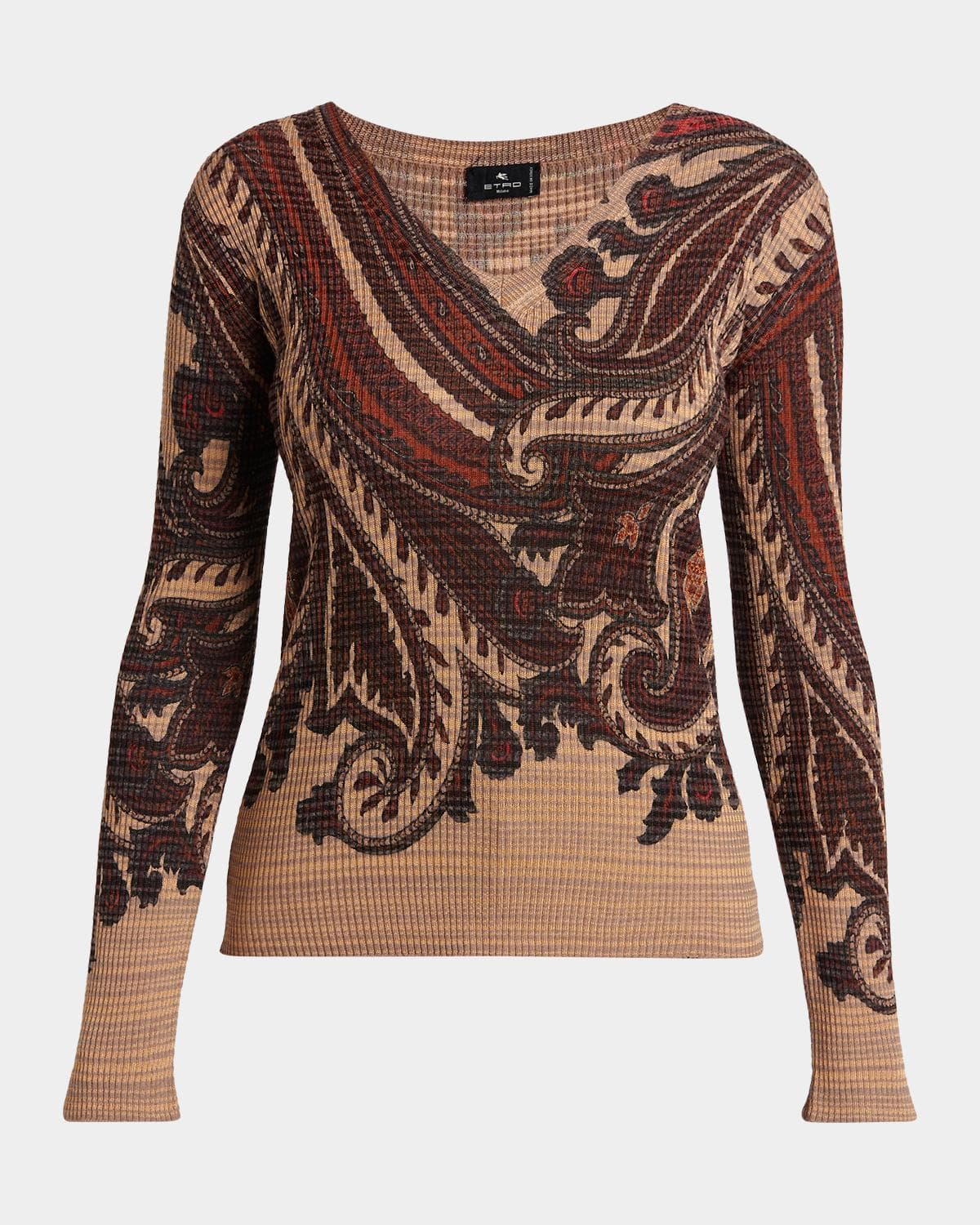 Etro Ribbed Paisley Long-Sleeve Top