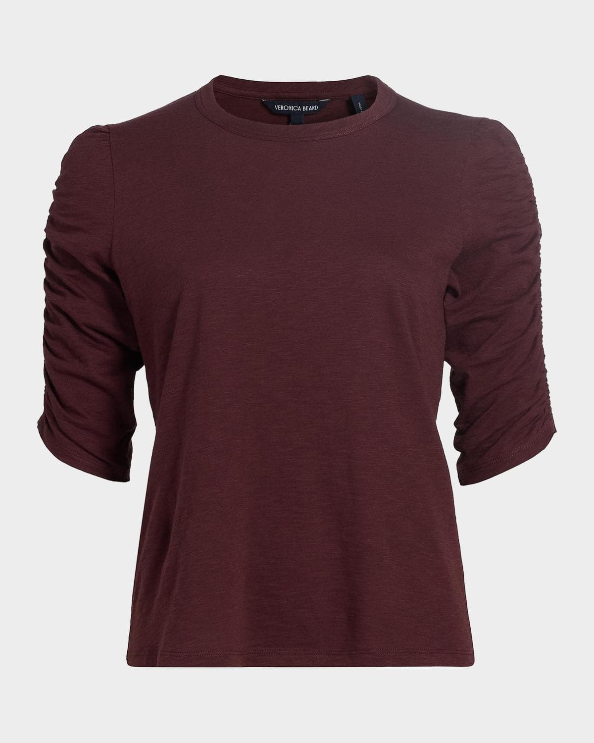 Veronica Beard Waldorf Ruched-Sleeve Cotton Tee