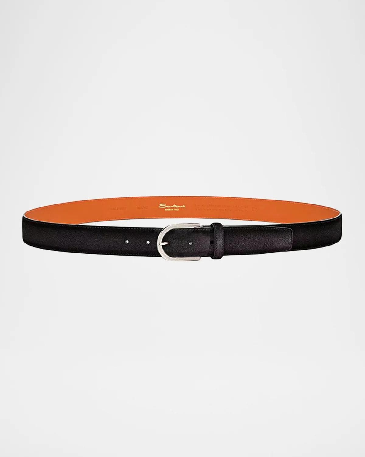 Santoni Men's Cintura Fibbia Suede Round-Buckle Belt