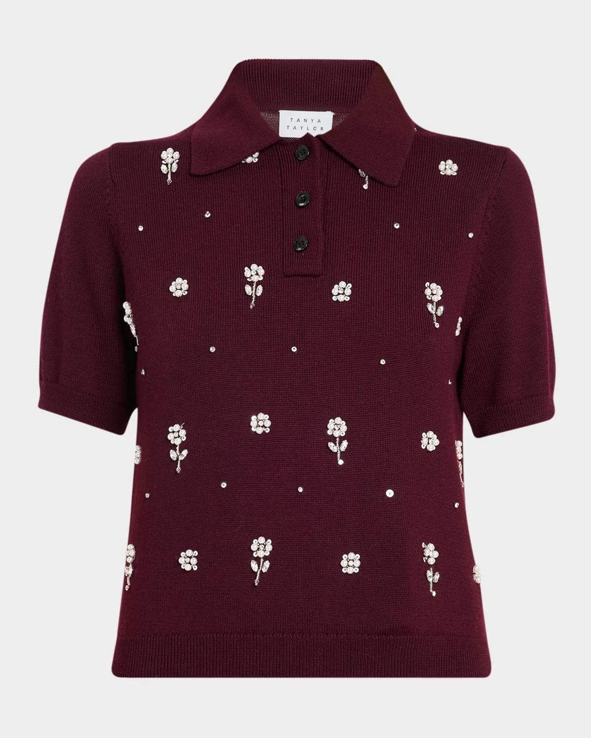 Tanya Taylor Embellished Wool Collared Top