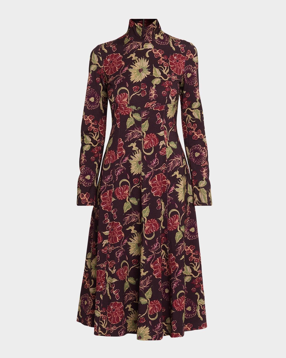 Tanya Taylor Thea Floral Turtleneck Midi Dress