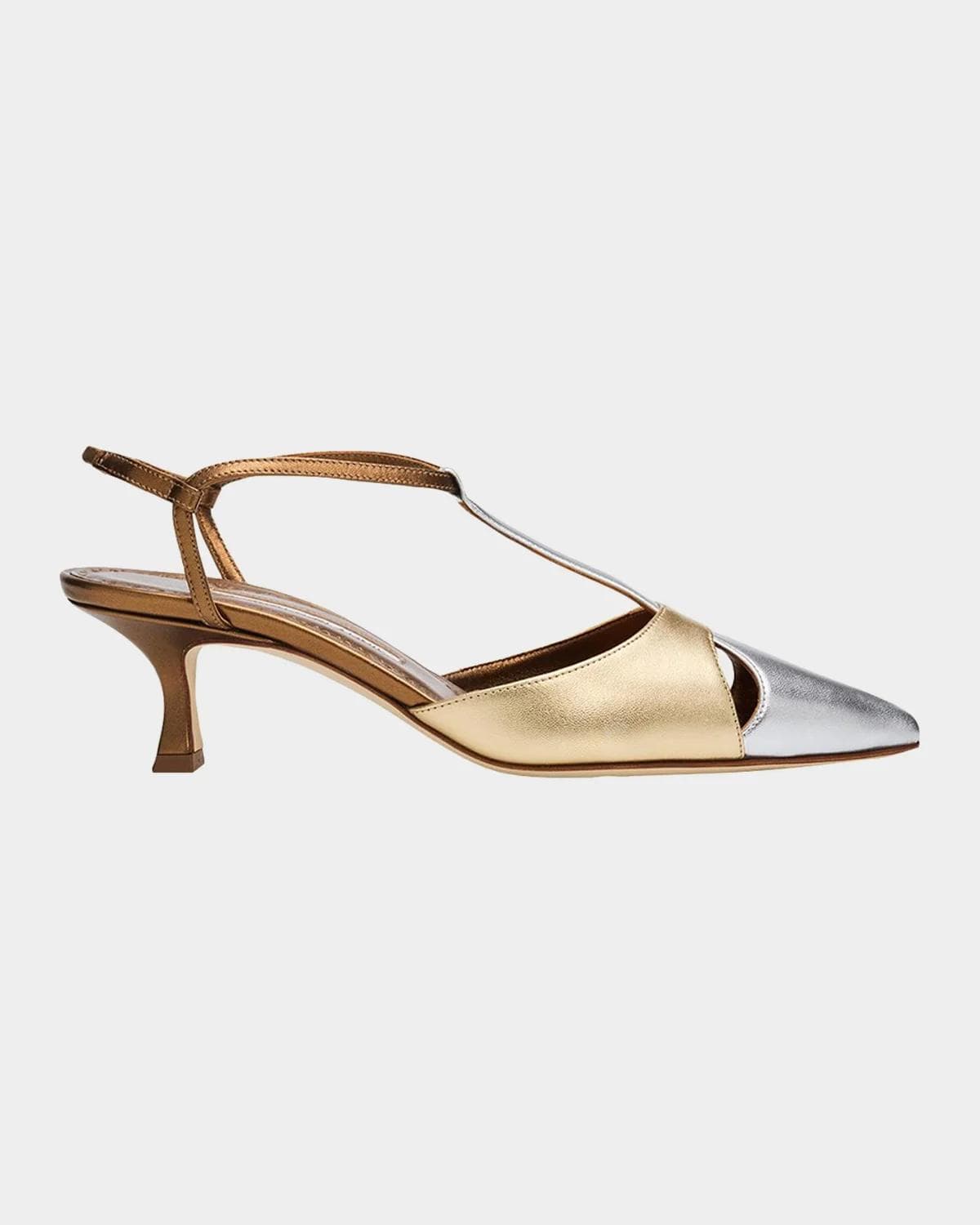 Manolo Blahnik 50mm Turgimod Metallic Leather T-Strap Pumps
