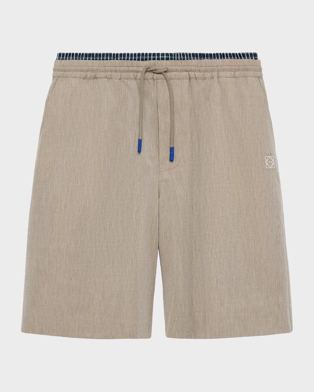 LOEWE Men's Layered-Waistband Cotton-Wool Blend Shorts