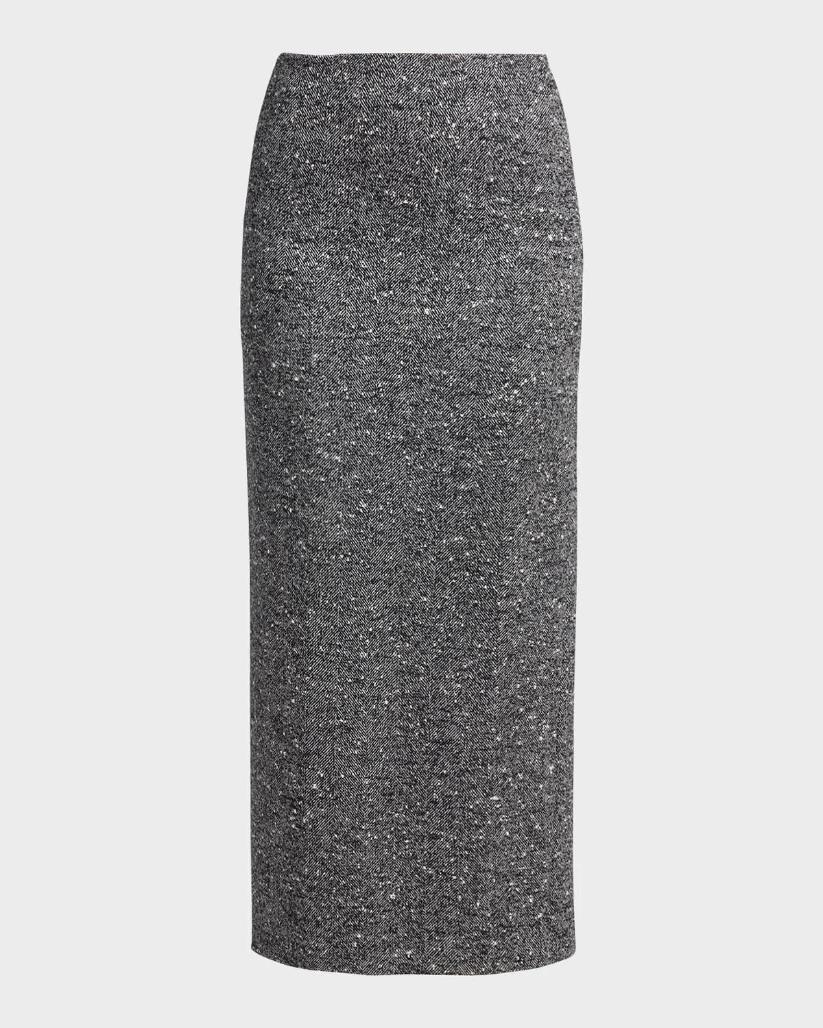 Valentino Garavani Herringbone Draped Slit Midi Skirt · 40
