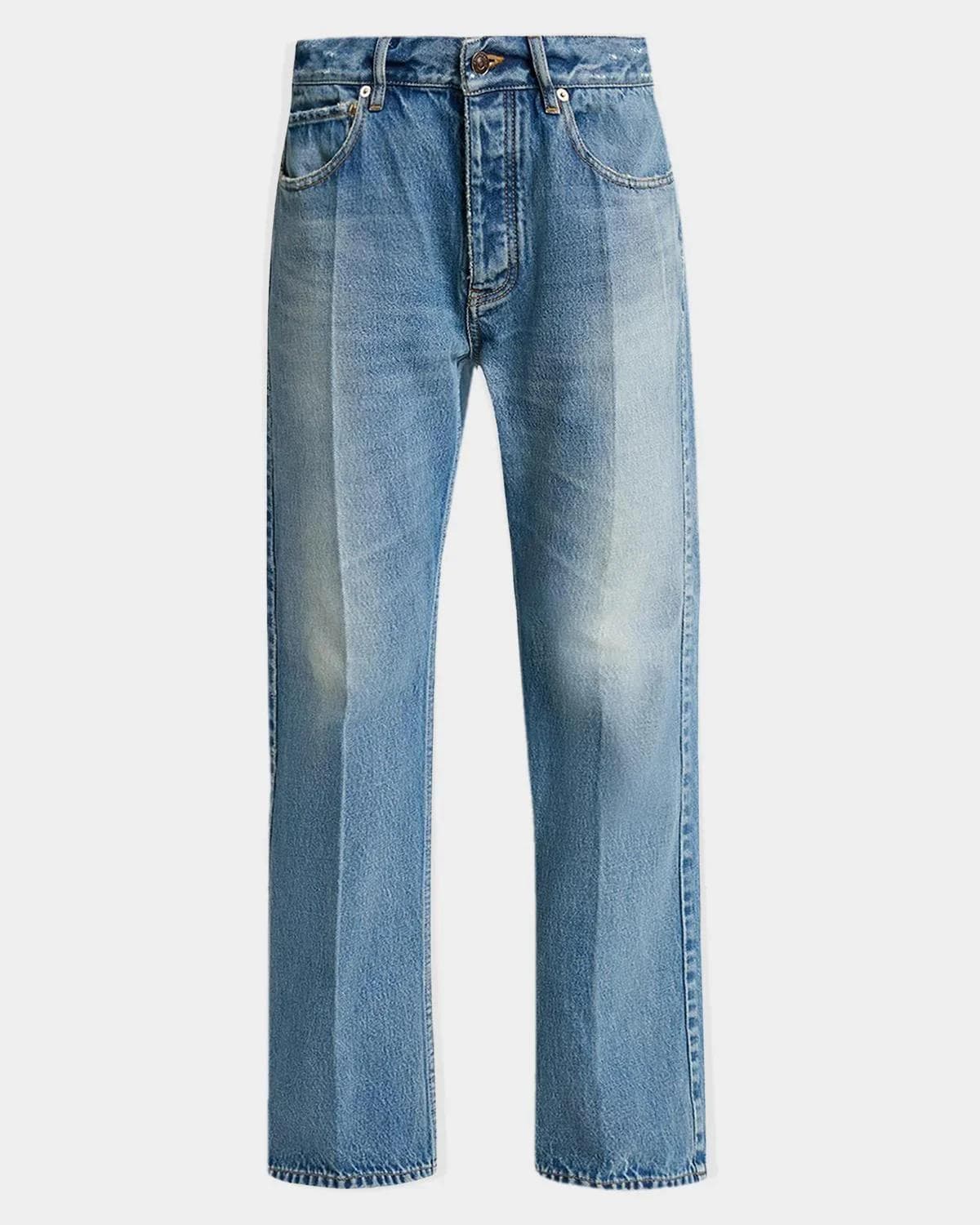 Balenciaga Mid-Rise Faded Denim Straight-Leg Jeans
