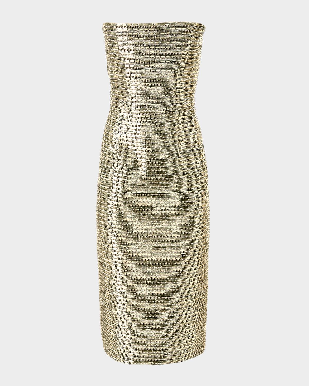Carolina Herrera Strapless Embellished Midi Dress