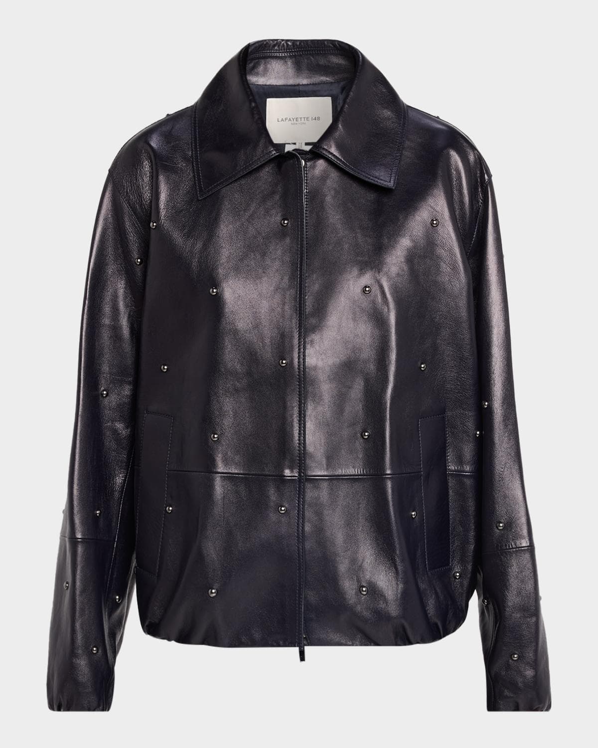 Lafayette 148 New York Dotted Lambskin Leather Bomber Jacket